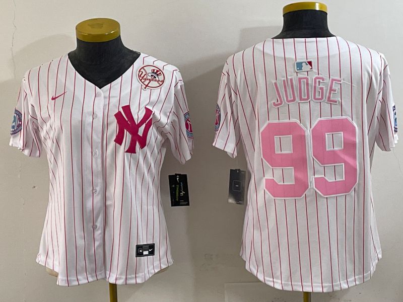Youth 2025 New York Yankees #99 Judge White Stripe Joint Name Nike MLB Jersey style 6204->youth mlb jersey->Youth Jersey